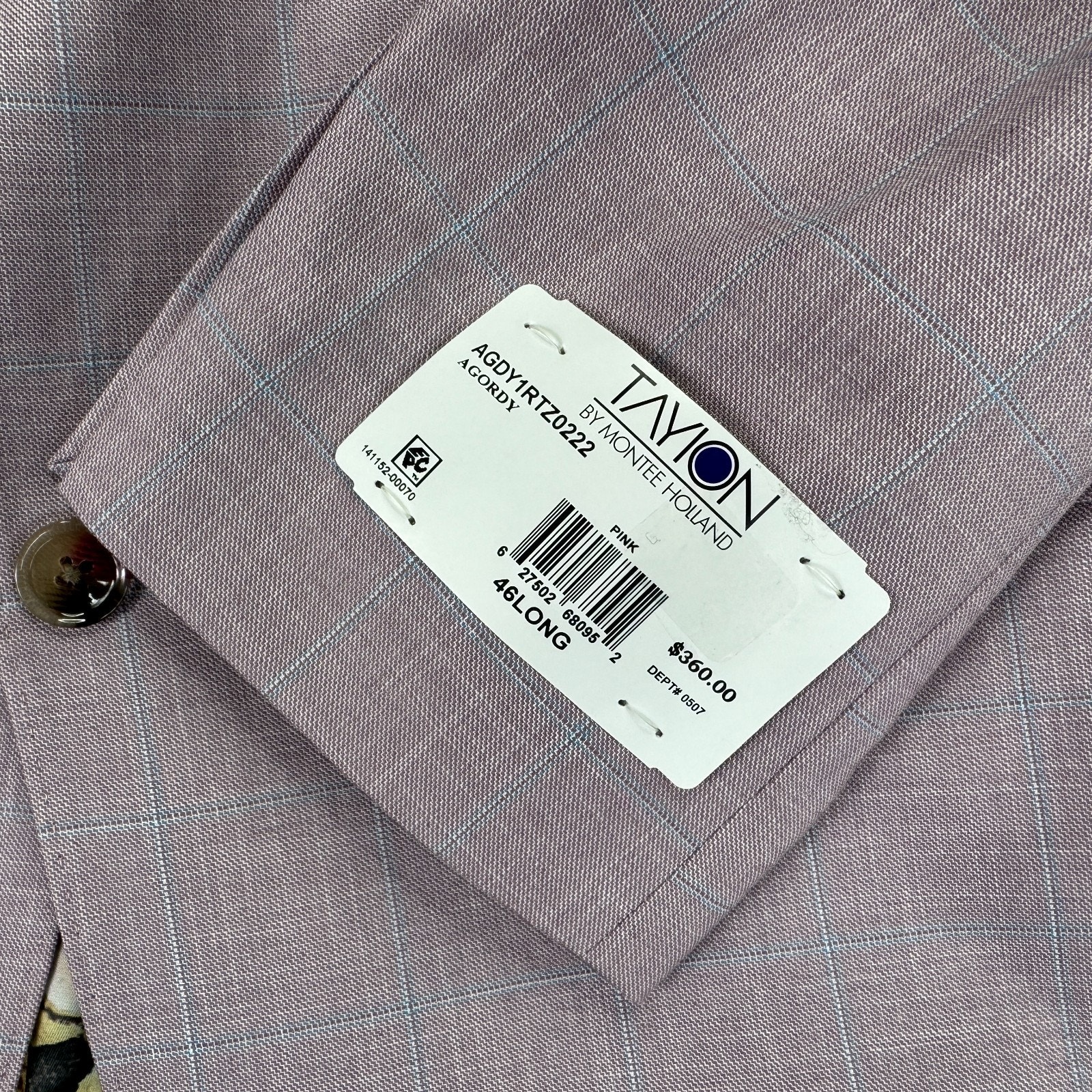 Tayion Mens Agordy Regular Fit Windowpane Suit Jacket Pink Blue 46l — image 4 of 6